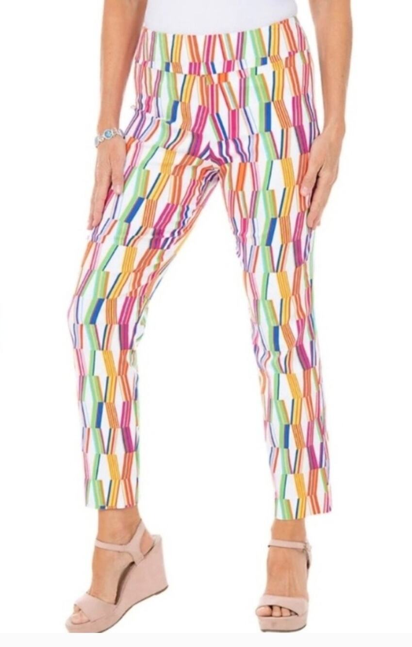 Krazy Larry Women's Pull On Ankle Pants Rainbow Multicolor Sticks Size 2